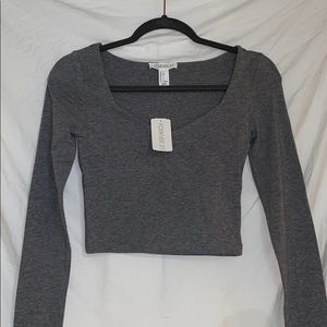 Forever 21 Grey Long-sleeved Crop Top